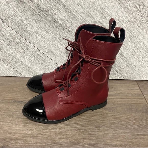 Shoes - New! Vintage Style Combat Lace Up Boots In Wine